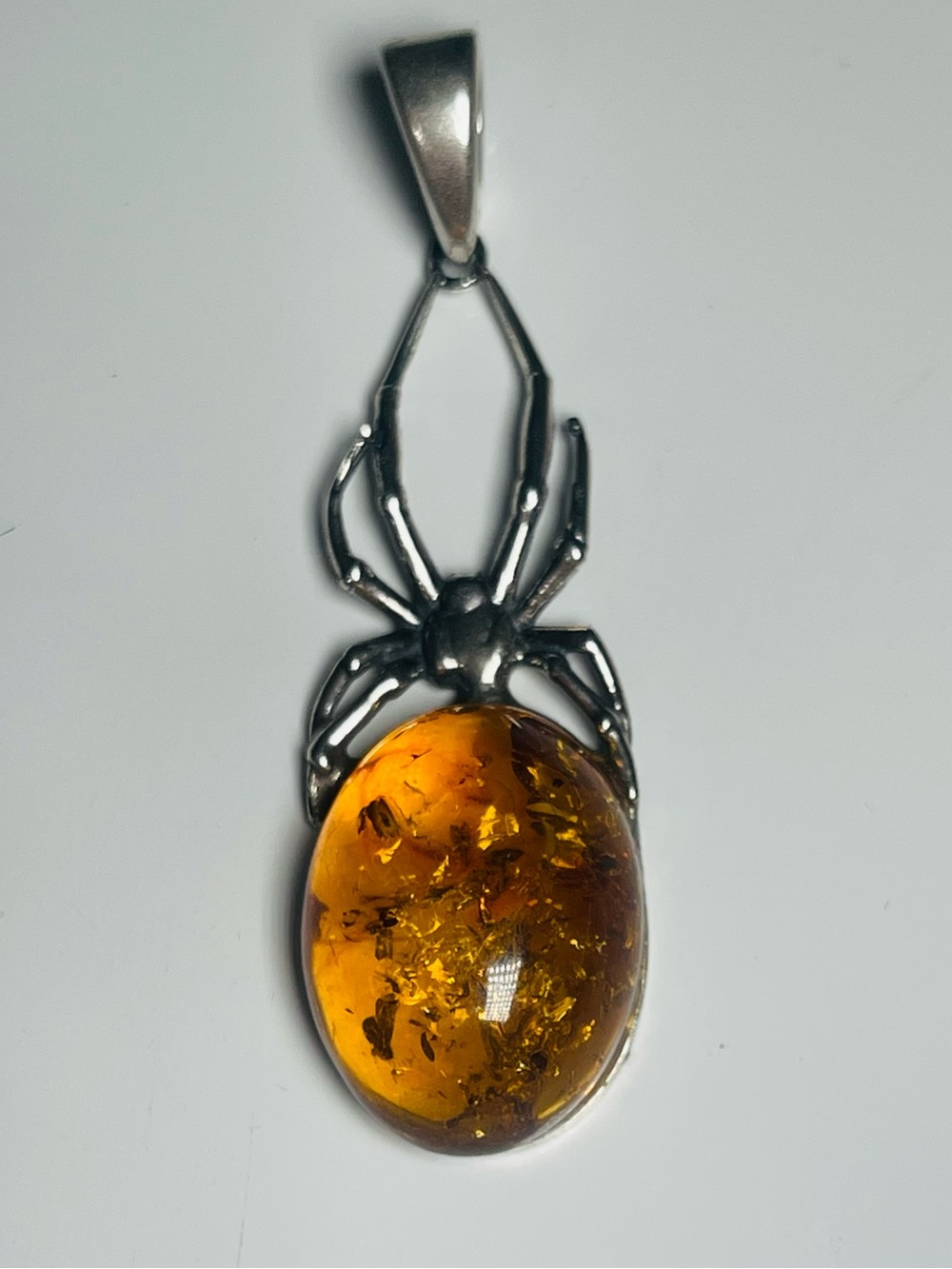 Sterling Spider Amber spider Pendant - Warm Honey Amber